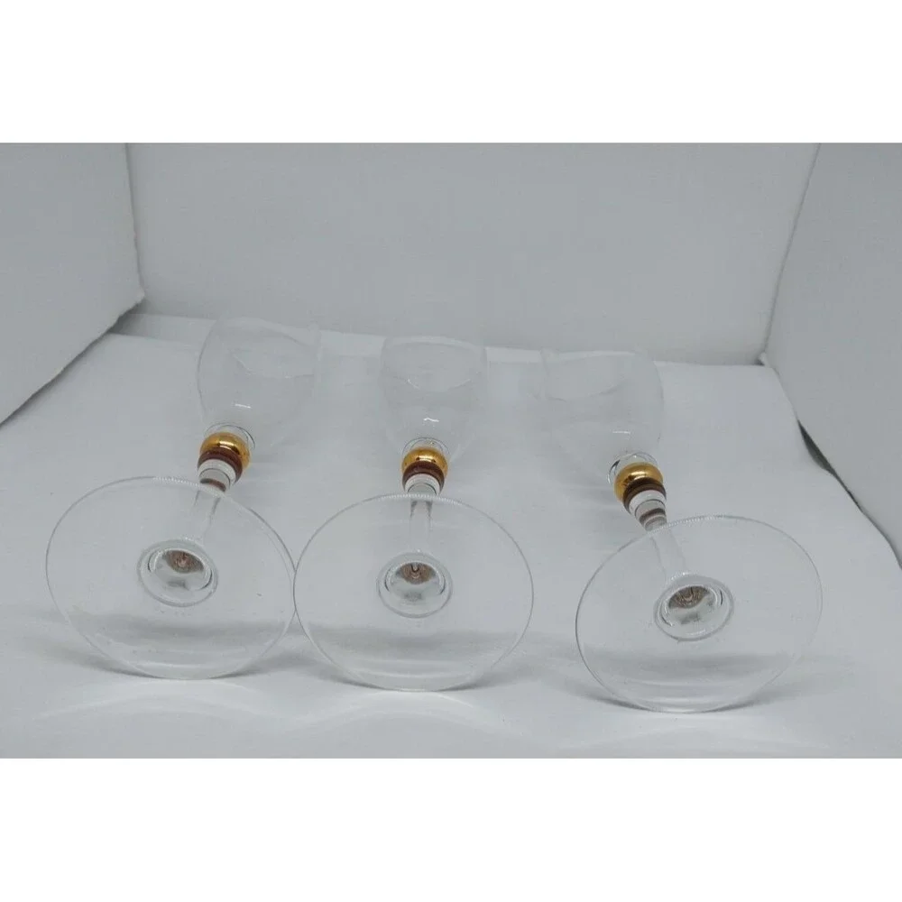 3 Champagne Flutes Cortina Gold Wafer in Stem by Cristal D'Arques-Durand